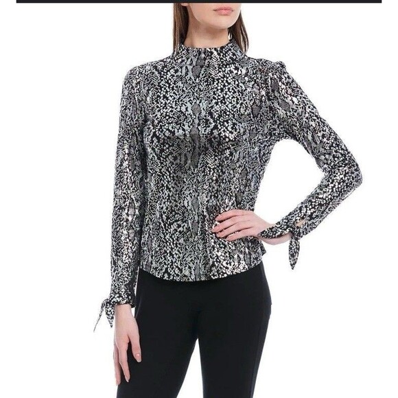 Michael Kors Python Print Shine Top Blouse Size Large City Holiday Career - Picture 10 of 10